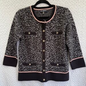 Karl Lagerfeld Paris Sweater For Women Cardigan  Size M Black  Pink Leopard